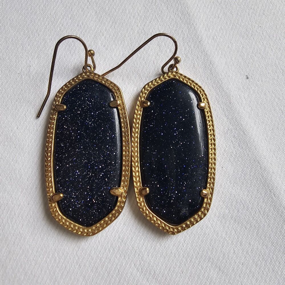 Kendra Scott Dani Gold Enamel Framed Drop Earrings Navy Goldstone Blue Sparkle